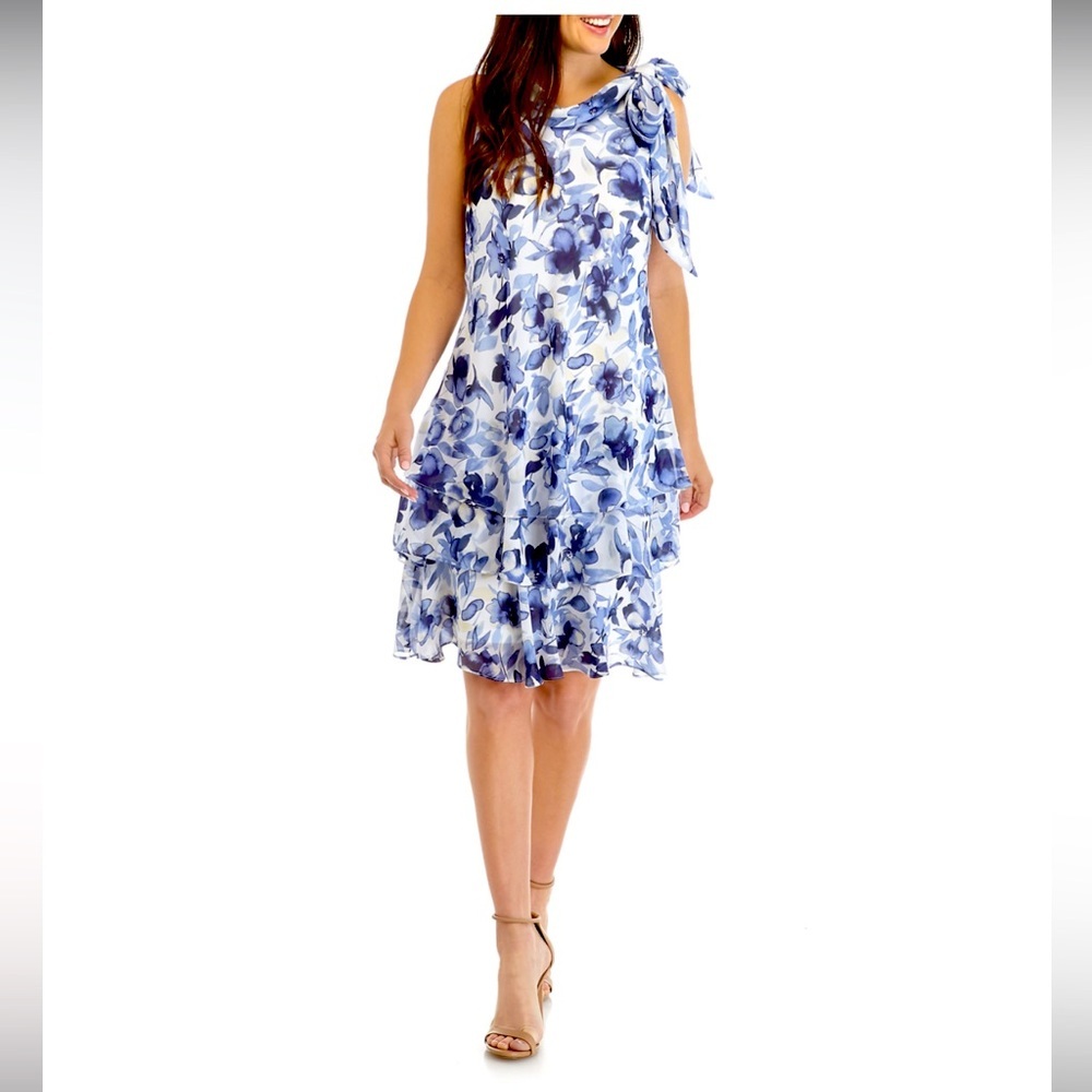 Women’s Formal Dress Plus Size 14W Robbie Bee Floral Tier Hem Tie Halter Chiffon